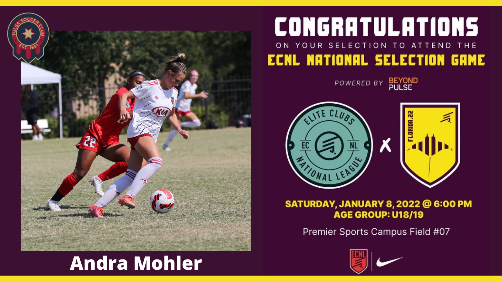 Andra Mohler selected for U18/U19 ECNL National Selection Game in Florida